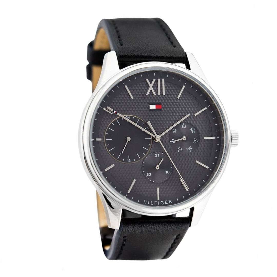  Shop Authentic Tommy Hilfiger Damon Multifunction Black Dial Black Leather Strap Watch for Men - 1791417 - Luxxuri