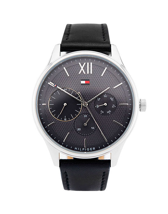  Shop Authentic Tommy Hilfiger Damon Multifunction Black Dial Black Leather Strap Watch for Men - 1791417 - Luxxuri