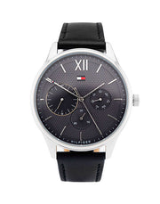  Shop Authentic Tommy Hilfiger Damon Multifunction Black Dial Black Leather Strap Watch for Men - 1791417 - Luxxuri