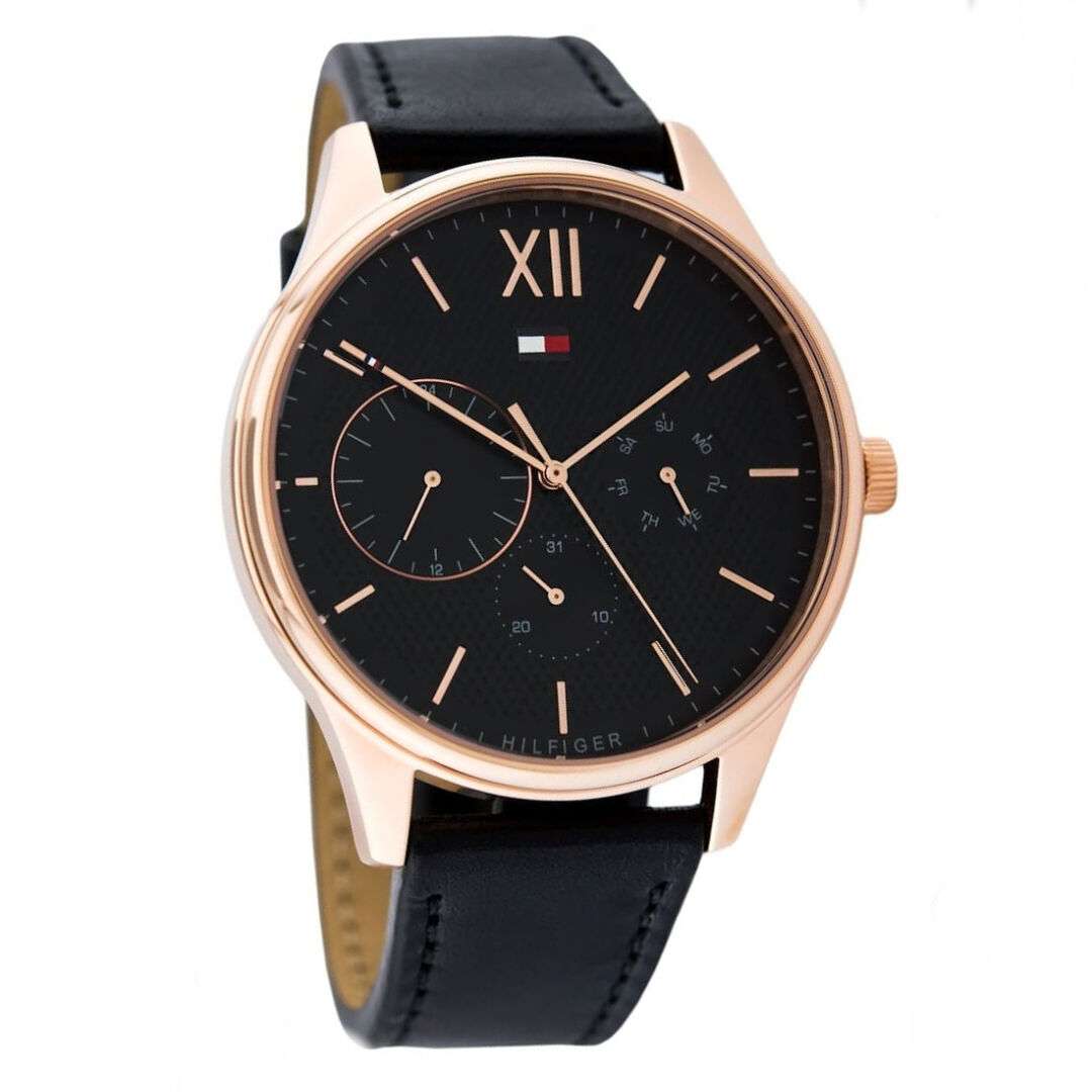  Shop Authentic Tommy Hilfiger Damon Quartz Black Dial Black Leather Strap Watch for Men - 1791419 - Luxxuri