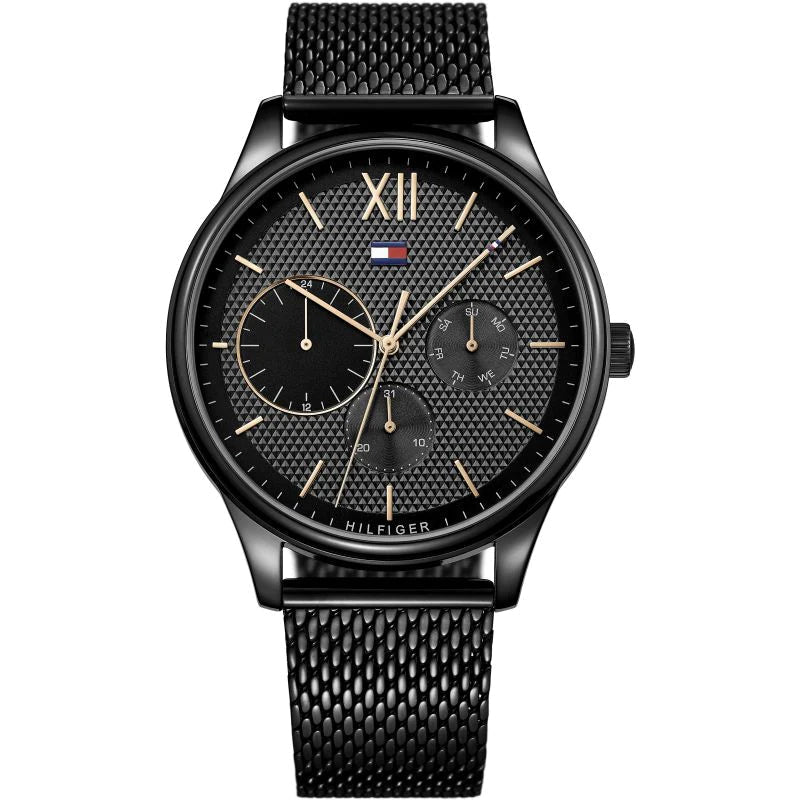  Shop Authentic Tommy Hilfiger Damon Quartz Black Dial Black Mesh Bracelet Watch for Men - 1791420 - Luxxuri