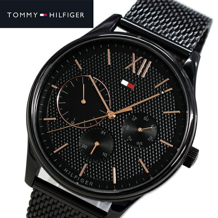  Shop Authentic Tommy Hilfiger Damon Quartz Black Dial Black Mesh Bracelet Watch for Men - 1791420 - Luxxuri