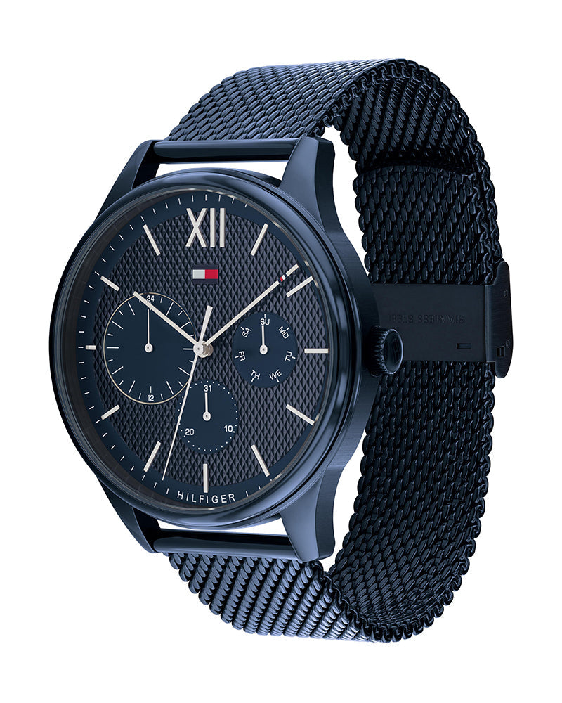  Shop Authentic Tommy Hilfiger Damon Quartz Blue Dial Blue Mesh Bracelet Watch for Men - 1791421 - Luxxuri