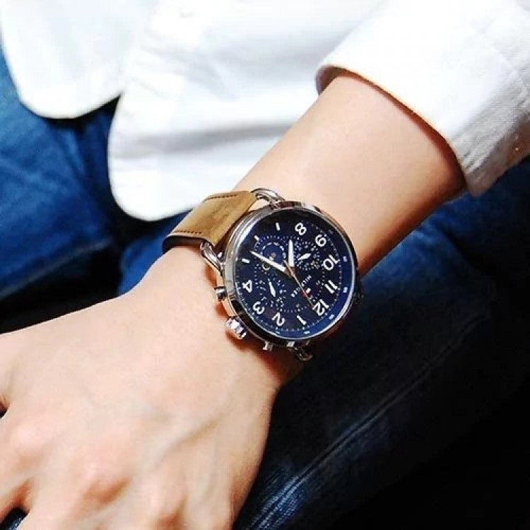  Shop Authentic Tommy Hilfiger Briggs Chronograph Blue Dial Brown Leather Strap Watch for Men - 1791424 - Luxxuri