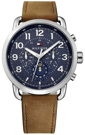  Shop Authentic Tommy Hilfiger Briggs Chronograph Blue Dial Brown Leather Strap Watch for Men - 1791424 - Luxxuri