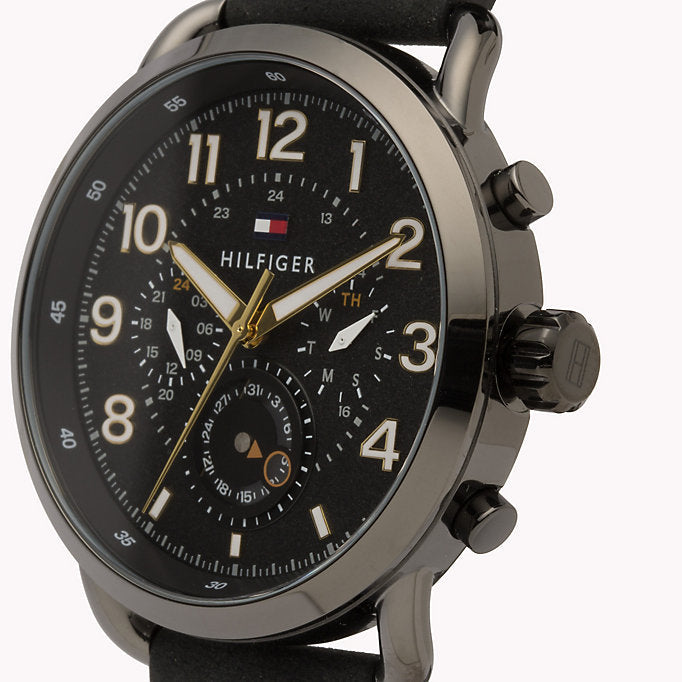  Shop Authentic Tommy Hilfiger Briggs Black Dial Black Leather Strap Watch for Men - 1791426 - Luxxuri