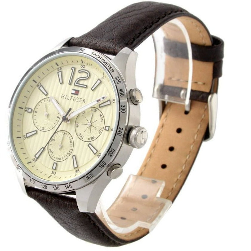  Shop Authentic Tommy Hilfiger Gavin Chronograph White Dial Brown Leather Strap Watch for Men - 1791467 - Luxxuri