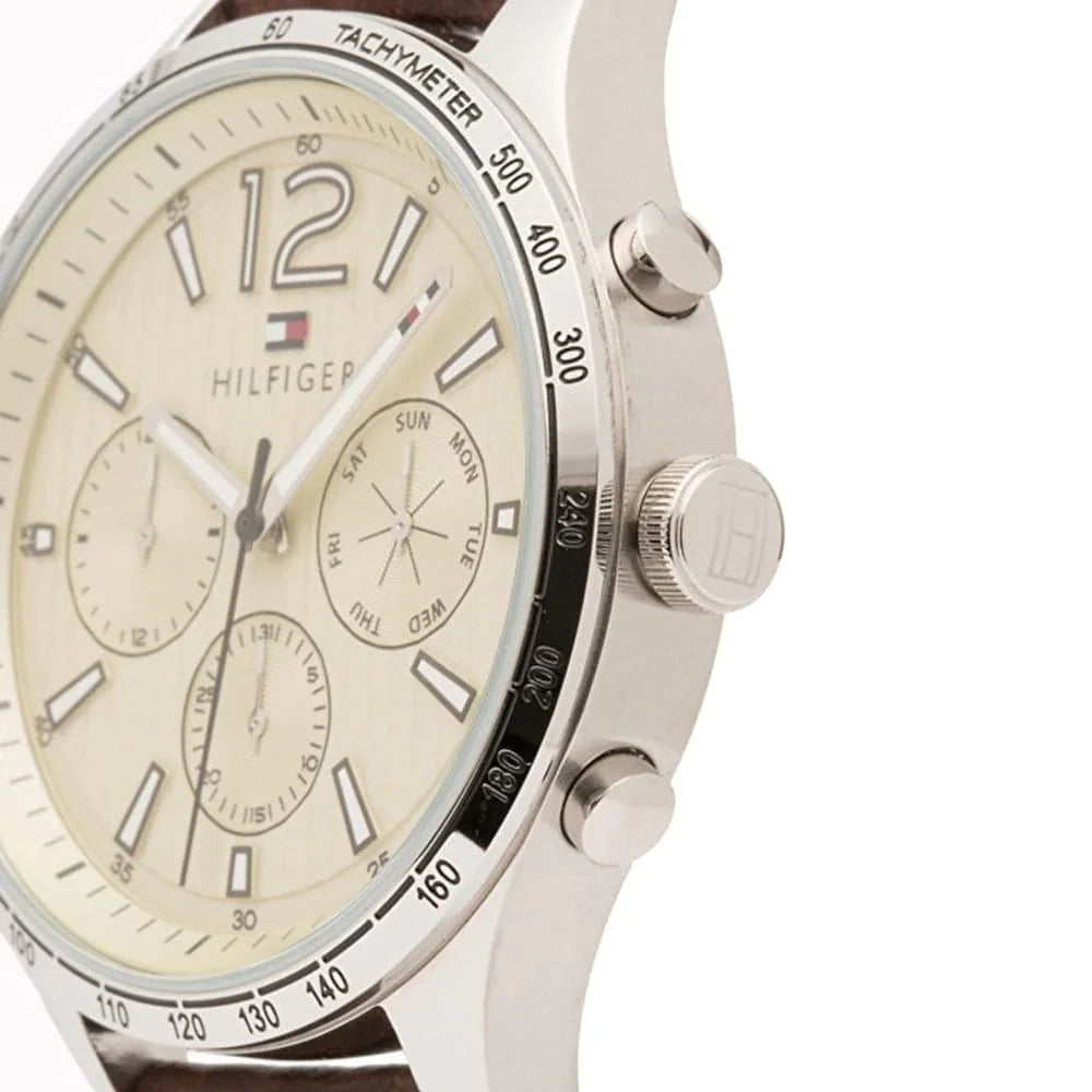  Shop Authentic Tommy Hilfiger Gavin Chronograph White Dial Brown Leather Strap Watch for Men - 1791467 - Luxxuri