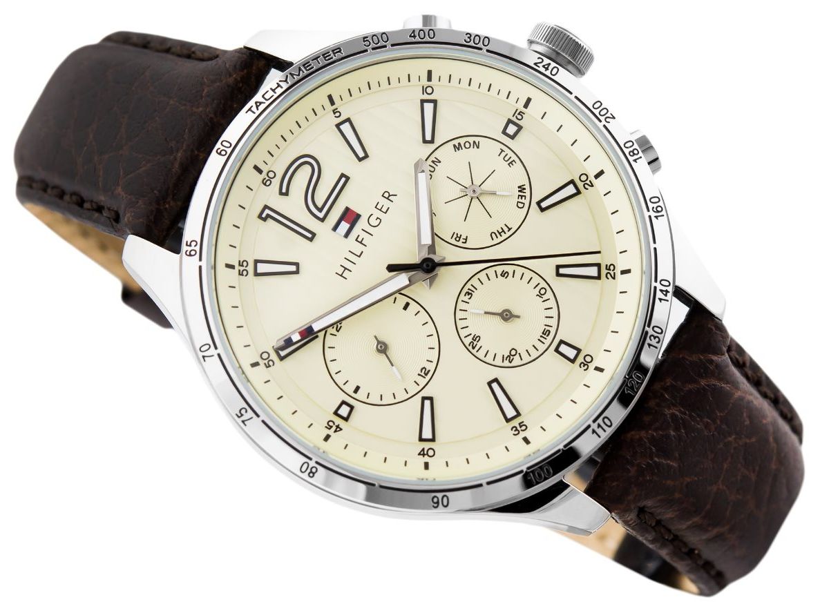  Shop Authentic Tommy Hilfiger Gavin Chronograph White Dial Brown Leather Strap Watch for Men - 1791467 - Luxxuri