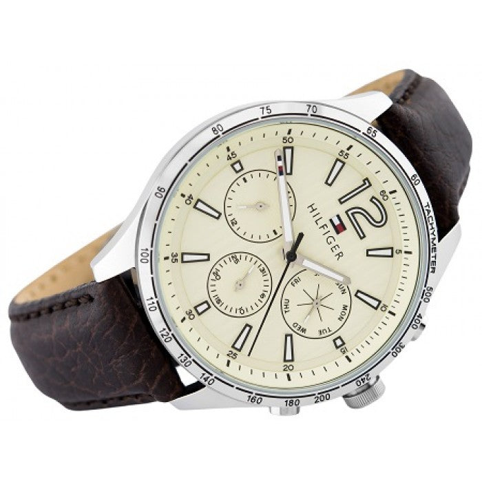  Shop Authentic Tommy Hilfiger Gavin Chronograph White Dial Brown Leather Strap Watch for Men - 1791467 - Luxxuri