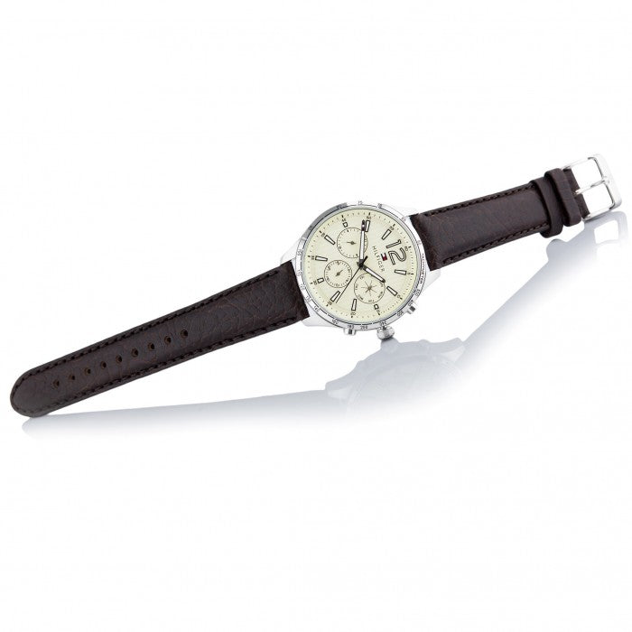  Shop Authentic Tommy Hilfiger Gavin Chronograph White Dial Brown Leather Strap Watch for Men - 1791467 - Luxxuri