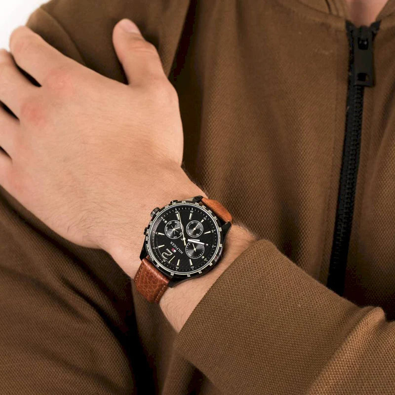  Shop Authentic Tommy Hilfiger Gavin Chronograph Quartz Black Dial Brown Leather Strap Watch for Men - 1791470 - Luxxuri
