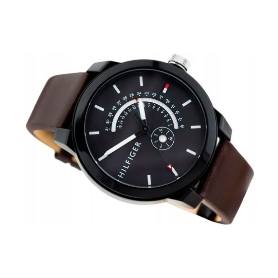  Shop Authentic Tommy Hilfiger Denim Black Dial Brown Leather Strap Watch for Men - 1791478 - Luxxuri