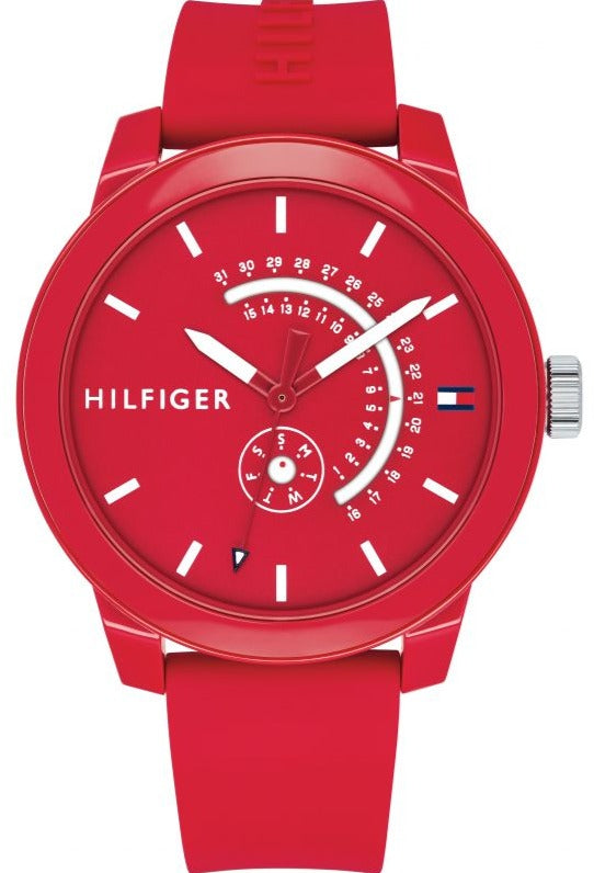  Shop Authentic Tommy Hilfiger Denim Quartz Red Dial Red Rubber Strap Watch for Men - 1791480 - Luxxuri