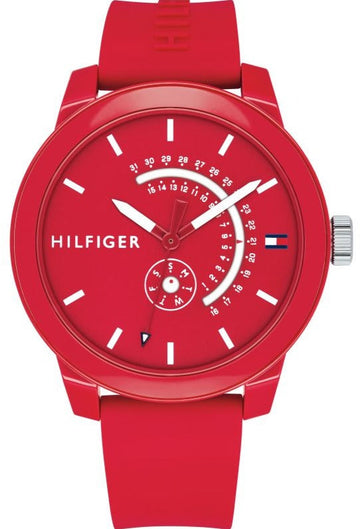  Shop Authentic Tommy Hilfiger Denim Quartz Red Dial Red Rubber Strap Watch for Men - 1791480 - Luxxuri