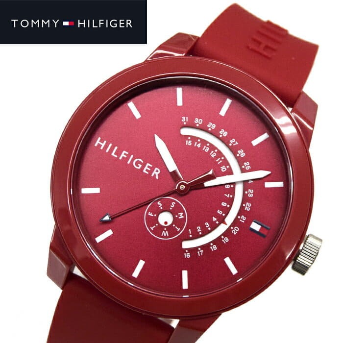  Shop Authentic Tommy Hilfiger Denim Quartz Red Dial Red Rubber Strap Watch for Men - 1791480 - Luxxuri