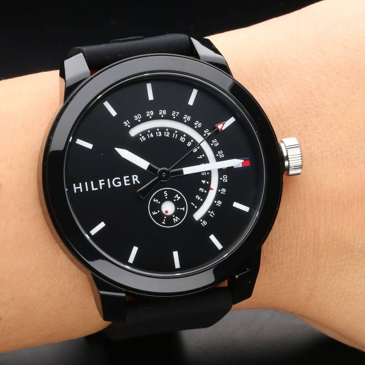  Shop Authentic Tommy Hilfiger Denim Quartz Black Dial Black Rubber Strap Watch for Men - 1791483 - Luxxuri