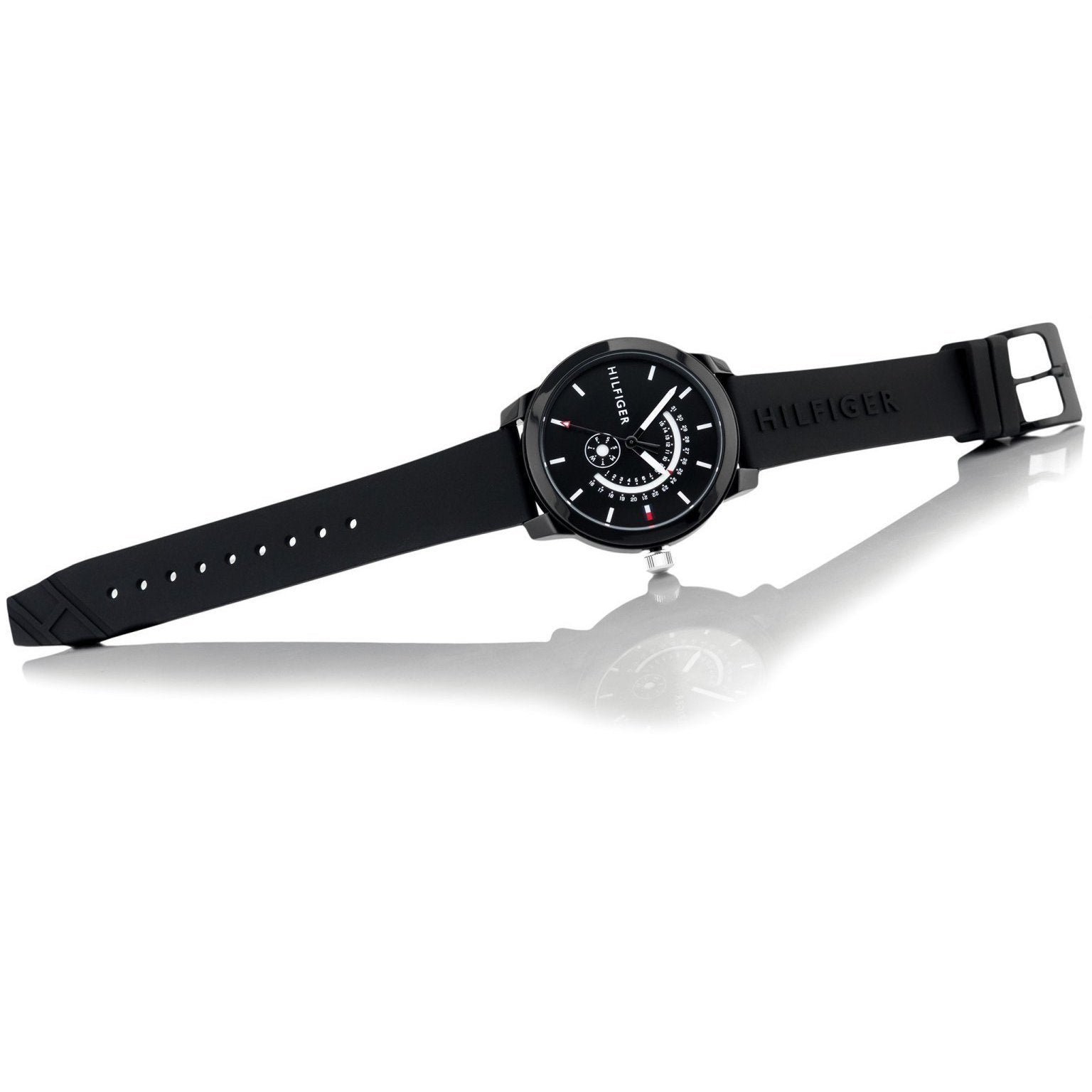  Shop Authentic Tommy Hilfiger Denim Quartz Black Dial Black Rubber Strap Watch for Men - 1791483 - Luxxuri