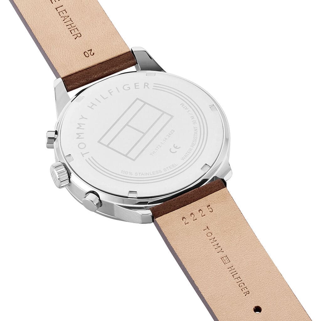  Shop Authentic Tommy Hilfiger Chase Chronograph Grey Dial Brown Leather Strap Watch For Men - 1791487 - Luxxuri