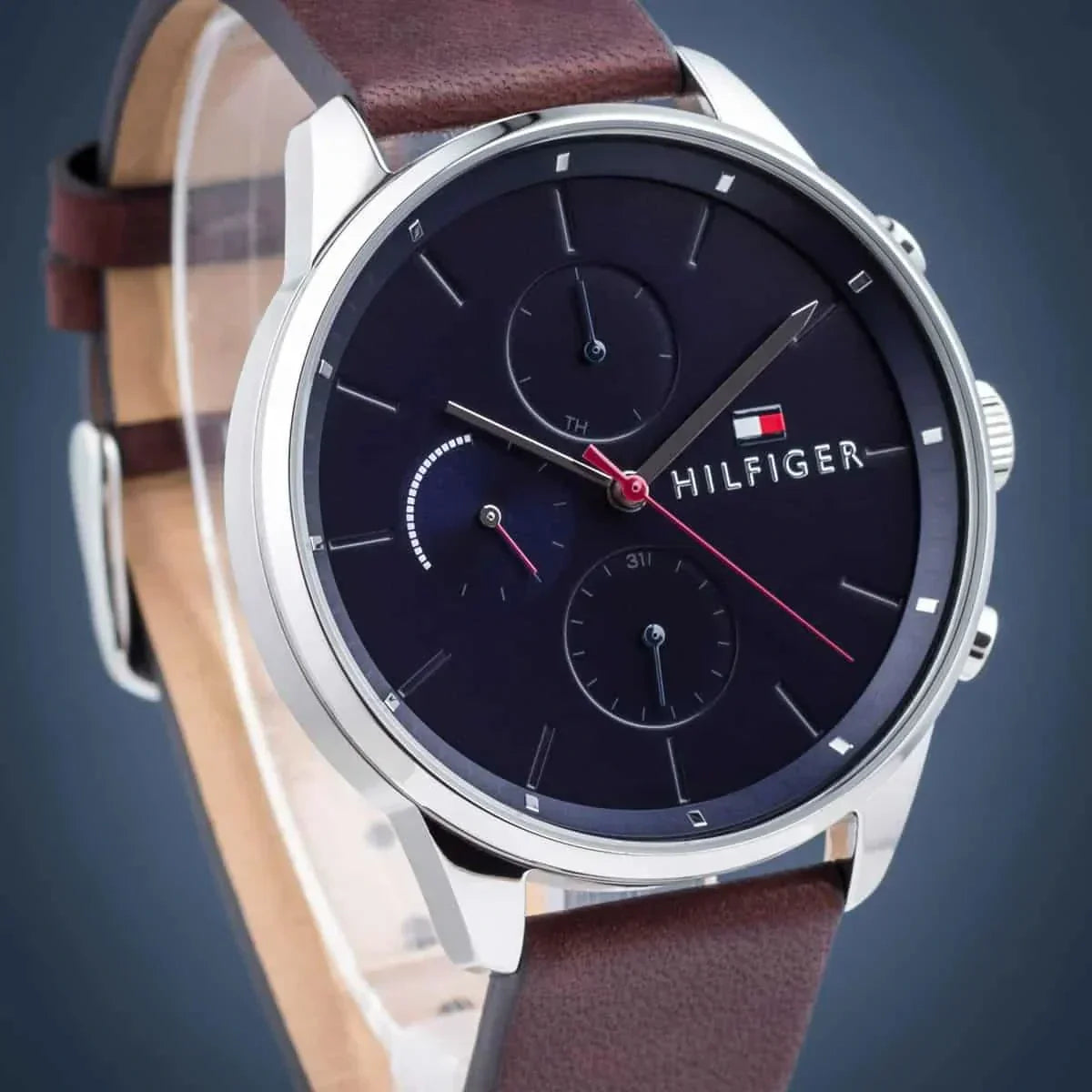  Shop Authentic Tommy Hilfiger Chase Chronograph Grey Dial Brown Leather Strap Watch For Men - 1791487 - Luxxuri