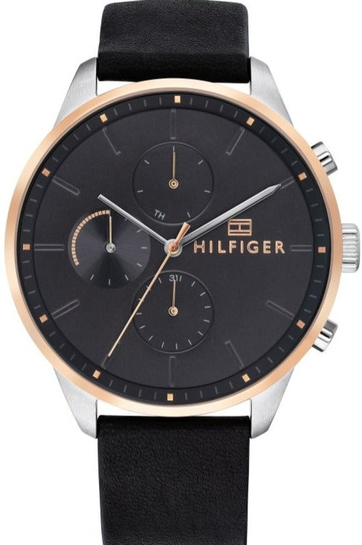  Shop Authentic Tommy Hilfiger Chase Chronograph Quartz Grey Dial Black Leather Strap Watch For Men - 1791488 - Luxxuri