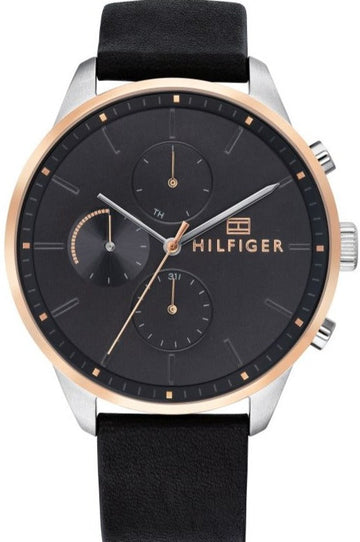  Shop Authentic Tommy Hilfiger Chase Chronograph Quartz Grey Dial Black Leather Strap Watch For Men - 1791488 - Luxxuri