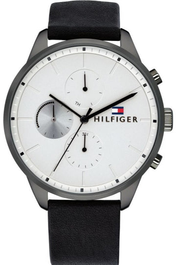  Shop Authentic Tommy Hilfiger Lexor Silver Dial Black Leather Strap Watch For Men - 1791489 - Luxxuri