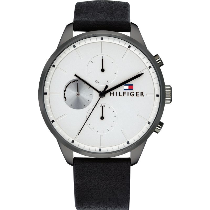  Shop Authentic Tommy Hilfiger Lexor Silver Dial Black Leather Strap Watch For Men - 1791489 - Luxxuri
