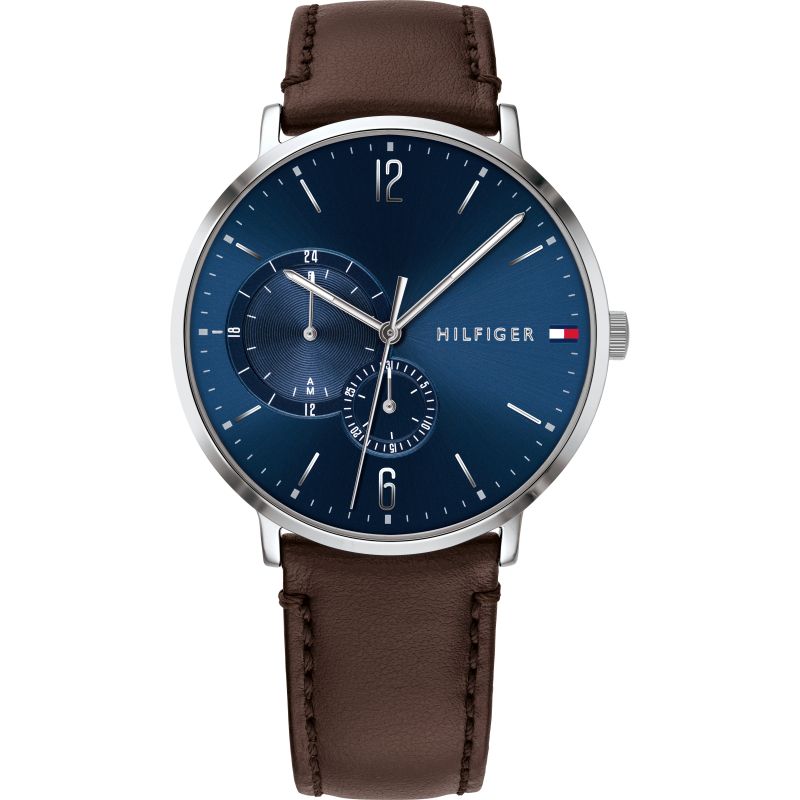  Shop Authentic Tommy Hilfiger Cooper Blue Dial Brown Leather Strap Watch for Men - 1791508 - Luxxuri