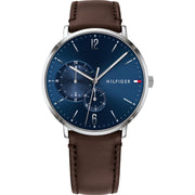  Shop Authentic Tommy Hilfiger Cooper Blue Dial Brown Leather Strap Watch for Men - 1791508 - Luxxuri