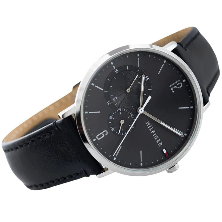  Shop Authentic Tommy Hilfiger Brooklyn Black Dial Black Leather Strap Watch for Men - 1791509 - Luxxuri