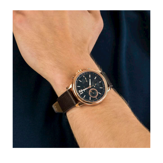  Shop Authentic Tommy Hilfiger London Chronograph Blue Dial Brown Leather Strap Watch for Men - 1791532 - Luxxuri