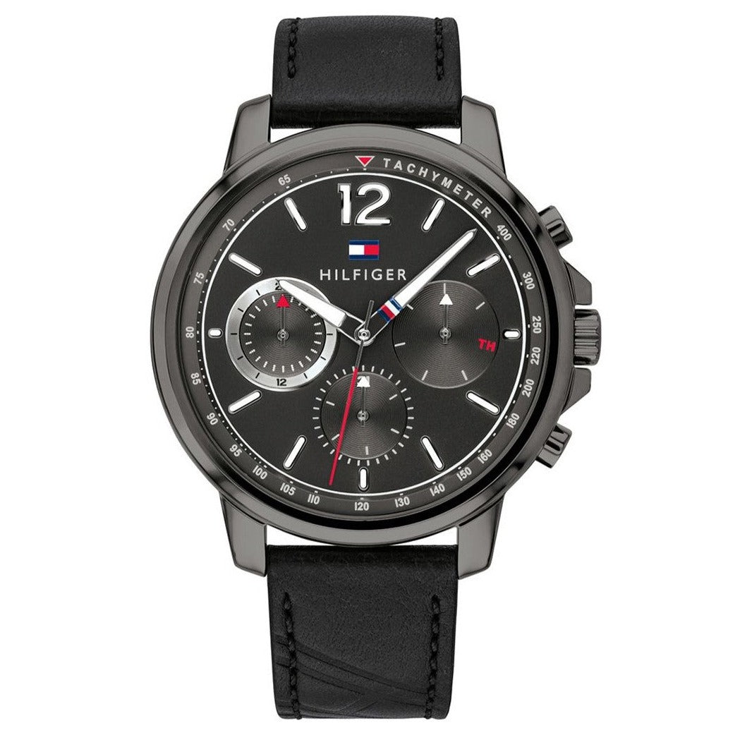  Shop Authentic Tommy Hilfiger London Chronograph Grey Dial Black Leather Strap Watch for Men - 1791533 - Luxxuri