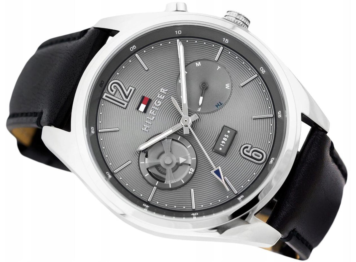  Shop Authentic Tommy Hilfiger Deacan Grey Dial Black Leather Strap Watch for Men - 1791548 - Luxxuri