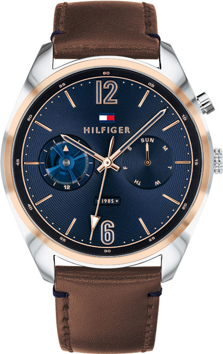  Shop Authentic Tommy Hilfiger Deacan Blue Dial Brown Leather Strap Watch for Men - 1791549 - Luxxuri