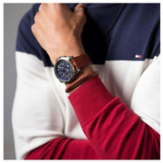  Shop Authentic Tommy Hilfiger Spencer Blue Dial Brown Leather Strap Watch for Men - 1791642 - Luxxuri