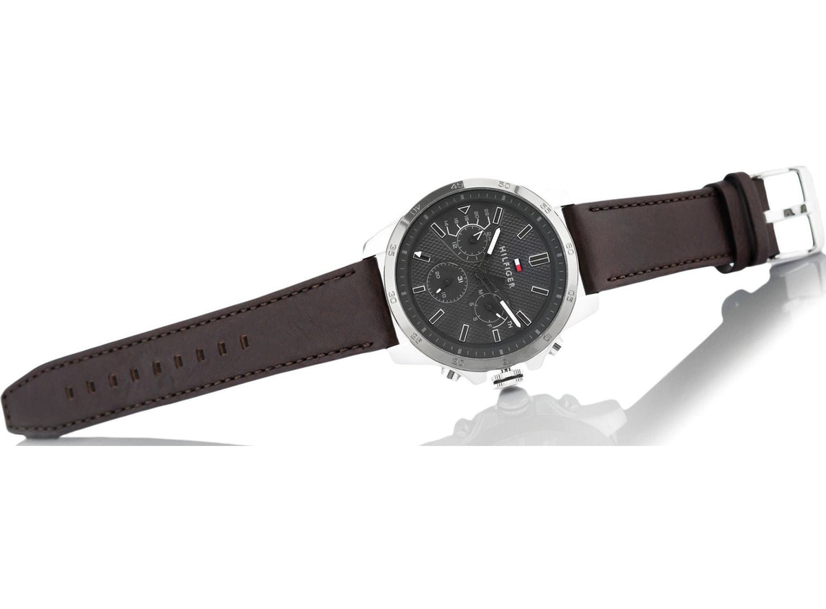  Shop Authentic Tommy Hilfiger Decker Grey Dial Brown Leather Strap Watch for Men - 1791562 - Luxxuri