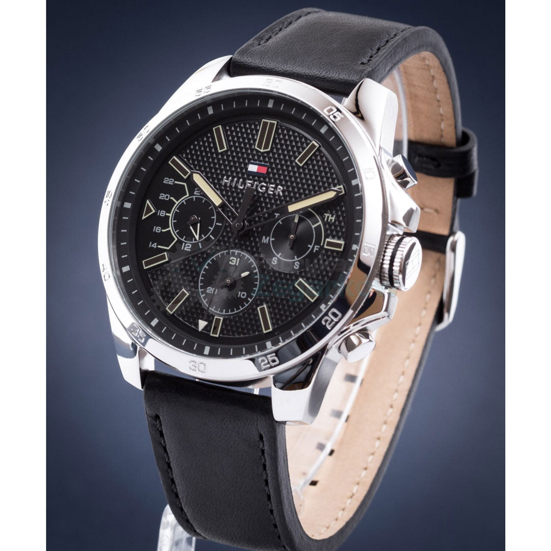  Shop Authentic Tommy Hilfiger Decker Black Dial Black Leather Strap Watch for Men - 1791563 - Luxxuri