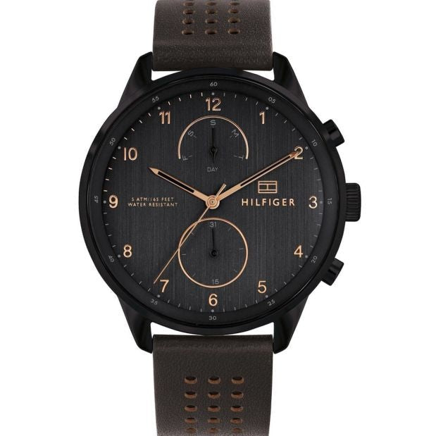  Shop Authentic Tommy Hilfiger Chase Quartz Black Dial Brown Leather Strap Watch for Men - 1791577 - Luxxuri