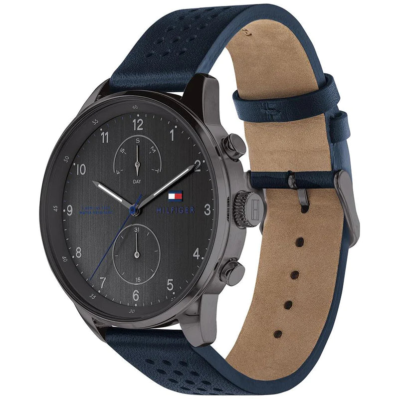  Shop Authentic Tommy Hilfiger Chase Grey Dial Blue Leather Strap Watch for Men - 1791578 - Luxxuri