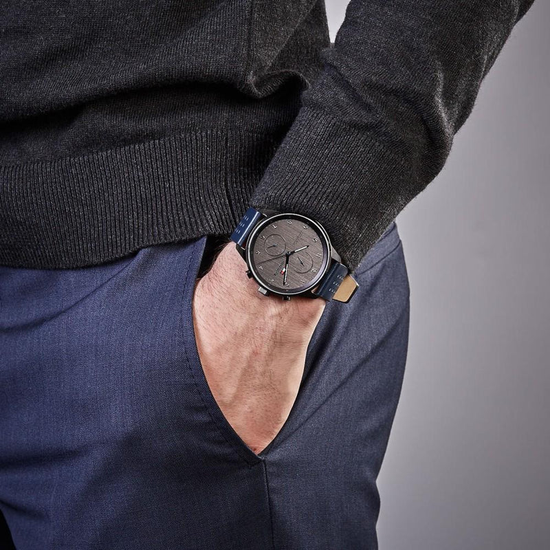  Shop Authentic Tommy Hilfiger Chase Grey Dial Blue Leather Strap Watch for Men - 1791578 - Luxxuri