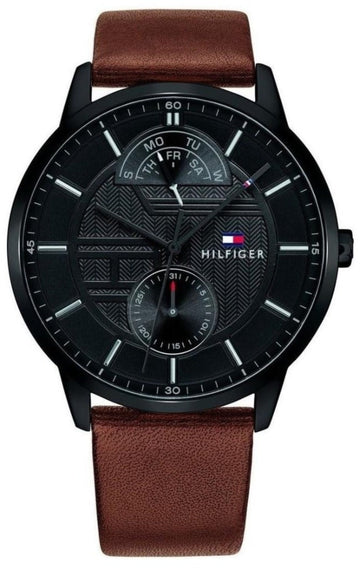 Shop Authentic Tommy Hilfiger Hunter Black Dial Brown Leather Strap Watch for Men - 1791604 - Luxxuri