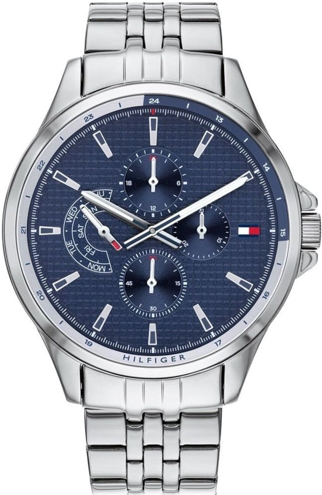  Shop Authentic Tommy Hilfiger Shawn Multifunction Quartz Blue Dial Silver Steel Strap Watch for Men - 1791612 - Luxxuri