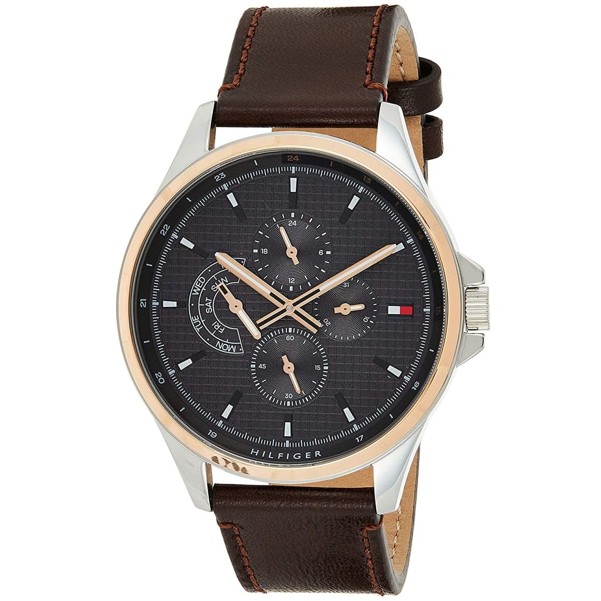  Shop Authentic Tommy Hilfiger Shawn Multifunction Grey Dial Brown Leather Strap Watch for Men - 1791615 - Luxxuri