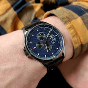  Shop Authentic Tommy Hilfiger Shawn Multifunction Quartz Blue Dial Black Leather Strap Watch for Men - 1791616 - Luxxuri