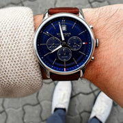  Shop Authentic Tommy Hilfiger Kyle Multifunction Blue Dial Brown Leather Strap Watch for Men - 1791629 - Luxxuri