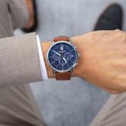  Shop Authentic Tommy Hilfiger Kyle Multifunction Blue Dial Brown Leather Strap Watch for Men - 1791629 - Luxxuri