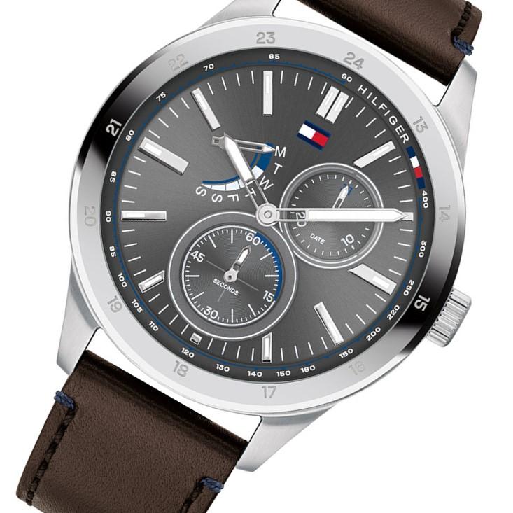  Shop Authentic Tommy Hilfiger Austin Grey Dial Brown Leather Strap Watch for Men - 1791637 - Luxxuri