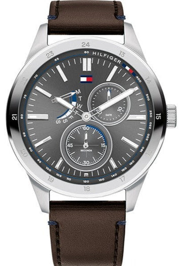  Shop Authentic Tommy Hilfiger Austin Grey Dial Brown Leather Strap Watch for Men - 1791637 - Luxxuri