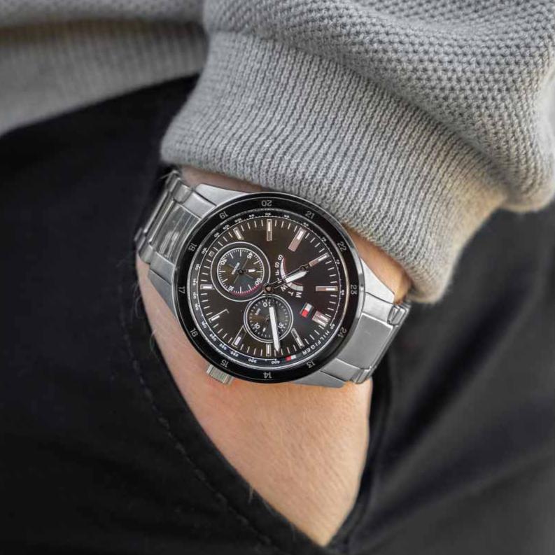  Shop Authentic Tommy Hilfiger Austin Black Dial Silver Steel Strap Watch for Men - 1791639 - Luxxuri
